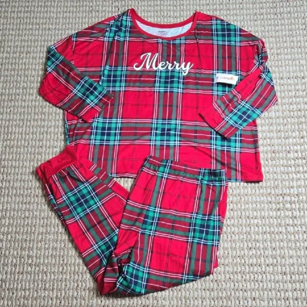 Red Pepper Plaid Pajamas Sleepwear PJ Set 2X Plus Size Shirt Pants Merry Top